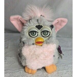 Vintage Tiger Electronics FURBY 1998 Original Grey Leopard Spots Pink Fur WORKS!